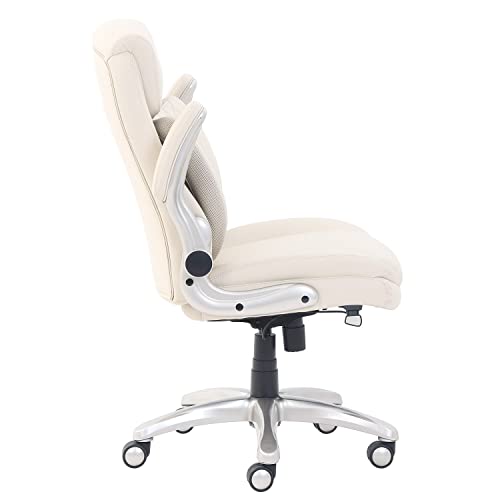 Ergonomic Desk Office Chair, Flip-up Armrests, Adjustable Height, Cream Leather