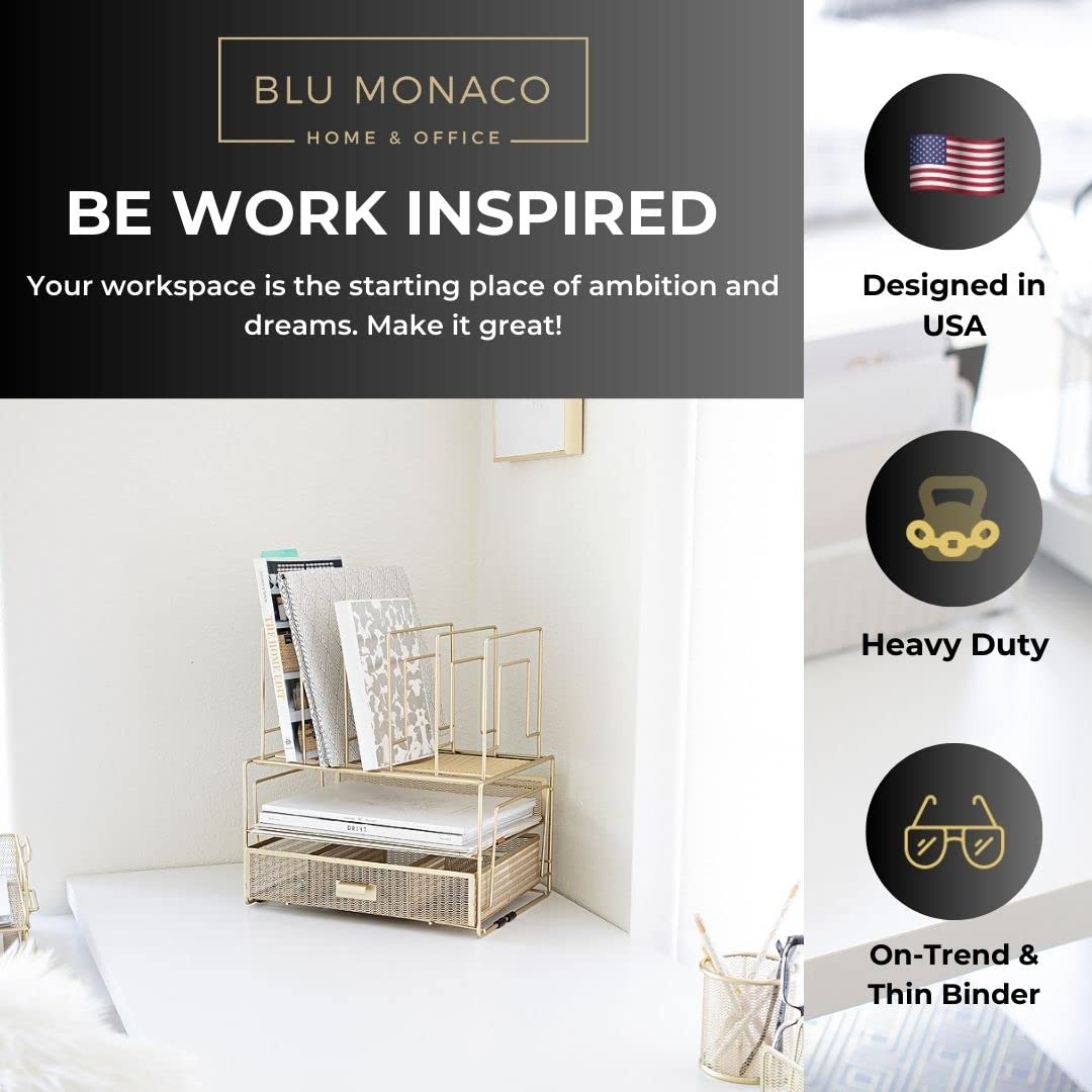 Gold Desk Accessories and Workspace, Desktop Organizer - Cute File Organizer for Desk and Drawer Storage for Office Supplies, Paper, Device and Folders - File Holder