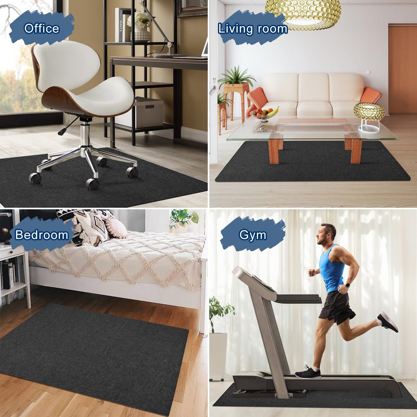 Office Chair Mat for Hardwood Floor, 55"x35" Computer Chair Mat, Desk Chair Mat, Large Anti-Slip Floor Protector for Home Office Black