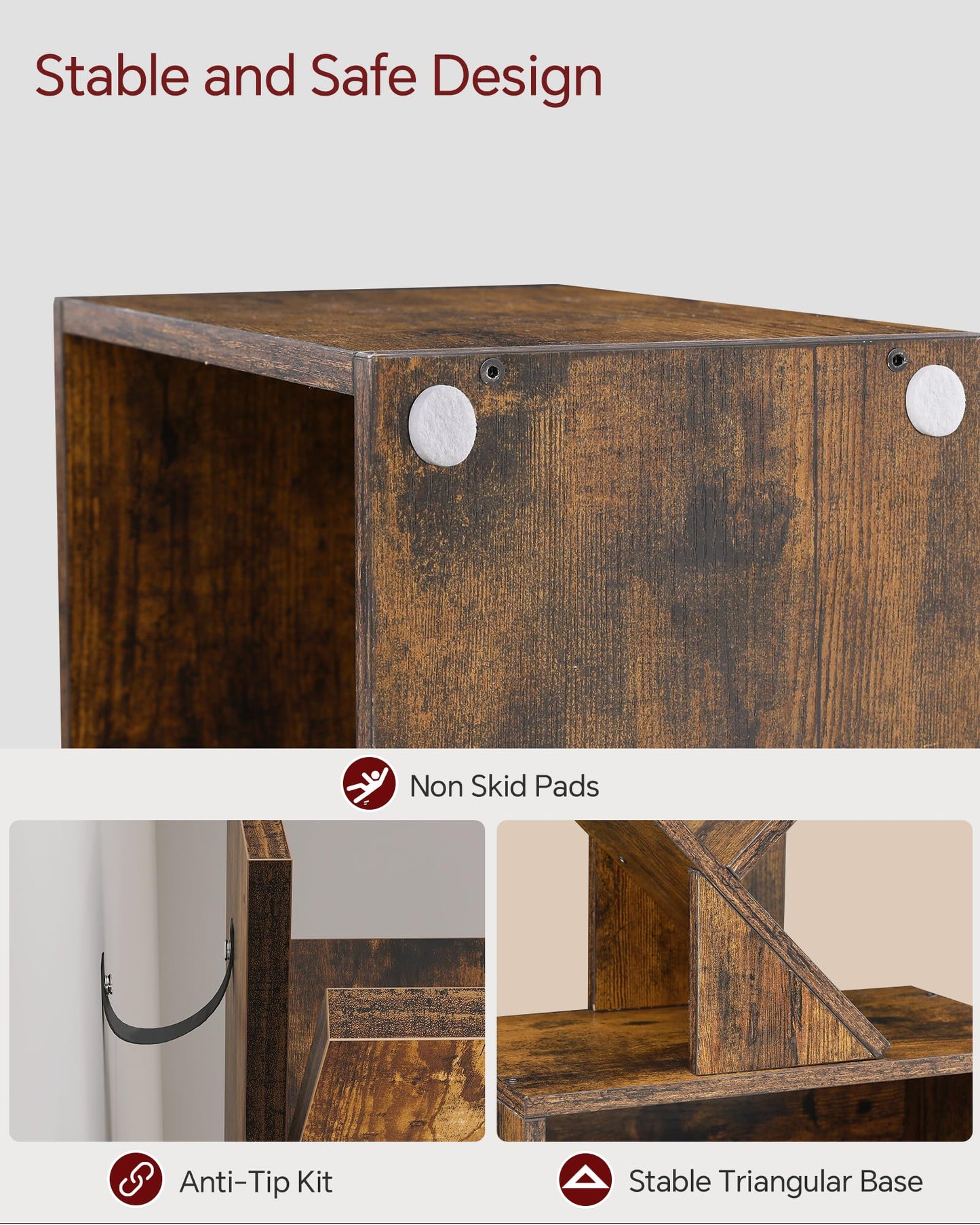 6 Tier Tree Bookshelf, Small Bookcase with Storage Cabinet, Modern Tall Narrow Bookshelves Organizer, Floor Standing Book Shelf for Bedroom/Living Room/Home Office/Corner, Rustic Brown