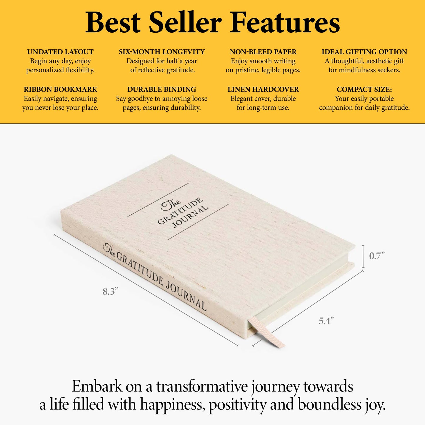 The Gratitude Journal - Invest Five Minute a Day for More Happiness, Optimism, Mindfulness | Undated Daily Notebook with Prompts for Affirmation, Reflection & Wellness Planner for Women & Men, Undated