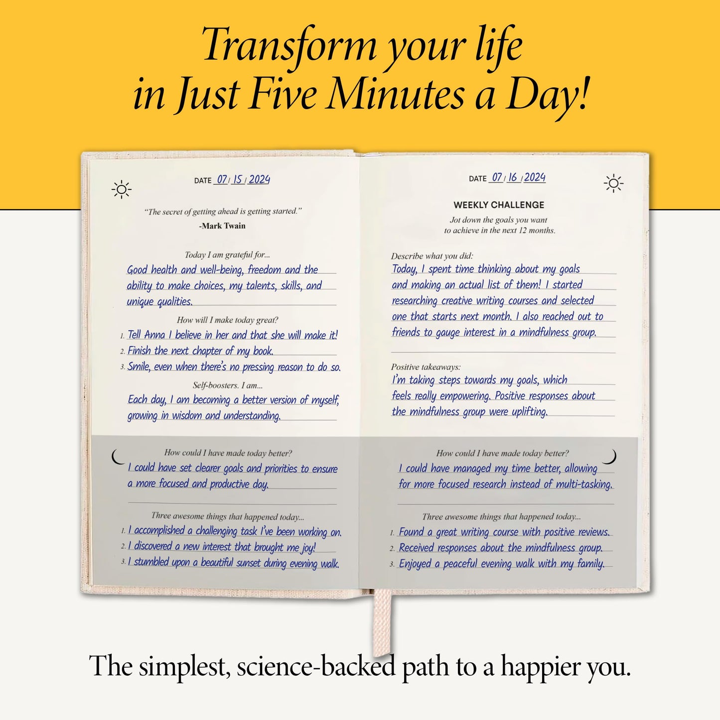 The Gratitude Journal - Invest Five Minute a Day for More Happiness, Optimism, Mindfulness | Undated Daily Notebook with Prompts for Affirmation, Reflection & Wellness Planner for Women & Men, Undated