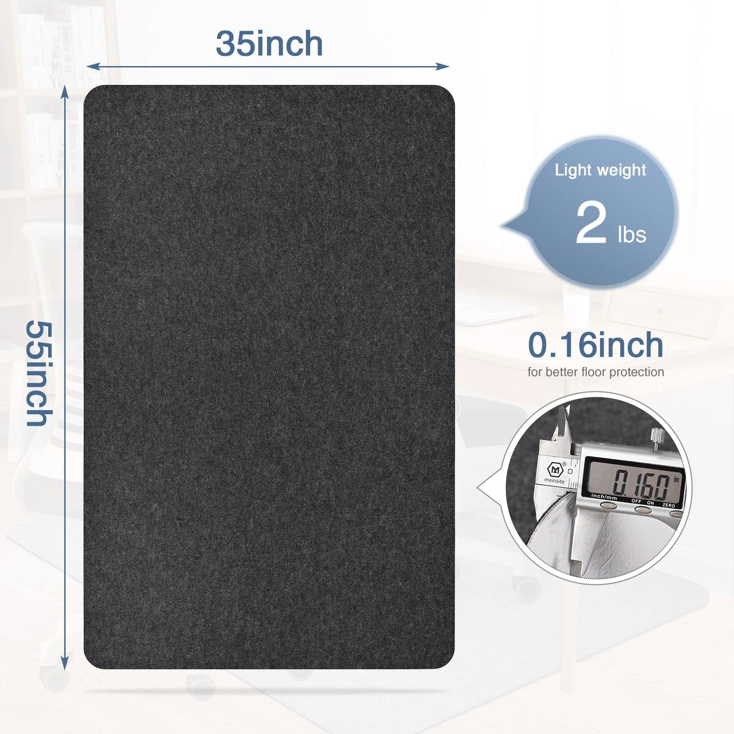 Office Chair Mat for Hardwood Floor, 55"x35" Computer Chair Mat, Desk Chair Mat, Large Anti-Slip Floor Protector for Home Office Black