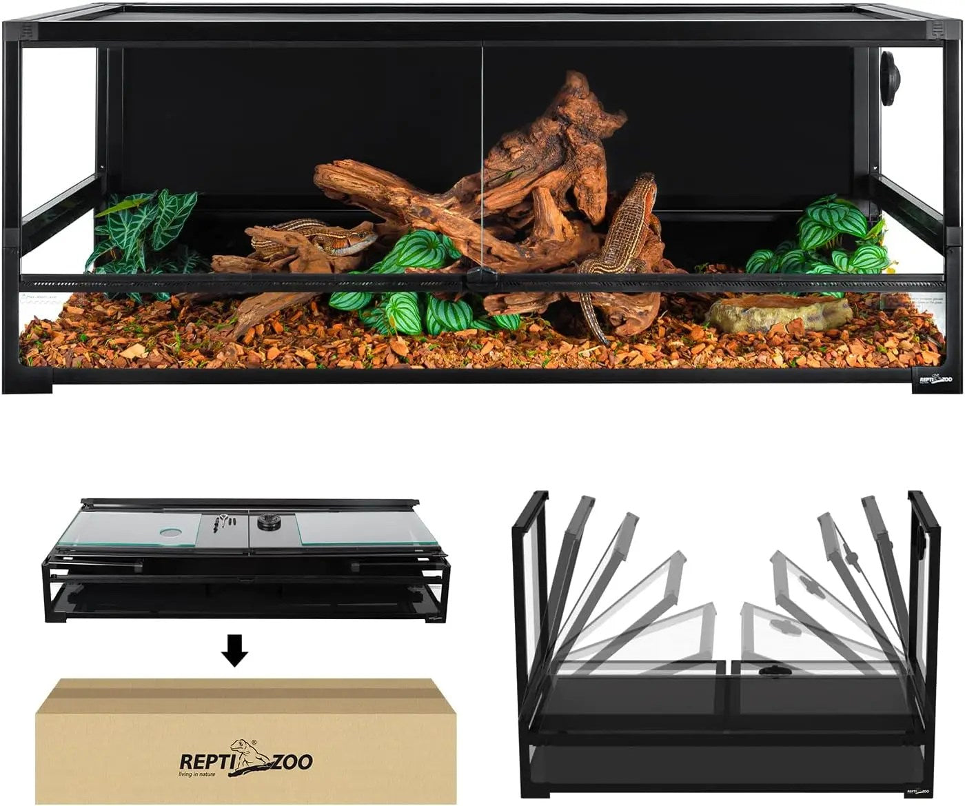 85 Gallon Tempered Glass Reptile Terrarium 48"x24"x18" Easy Folding & Detaching Reptile Habitat Tank with One-hand Opening Door