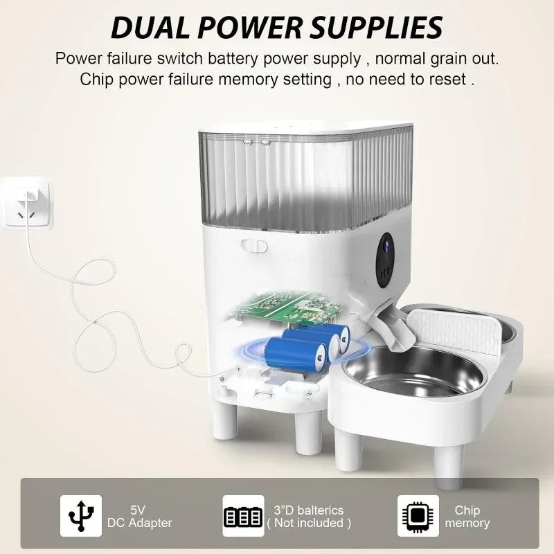 Automatic Cat Feeders, WHDPETS WiFi Cat Food Dispenser with 1080P Camera for 2 Cats & Dogs, 5L Pet Feeder with Feeding Mat