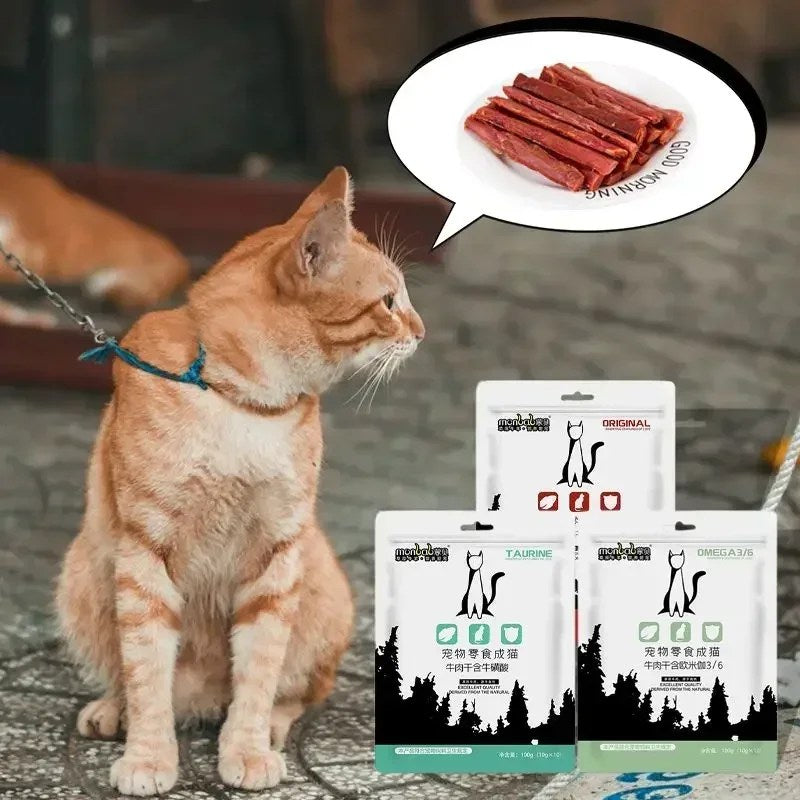 Cat Snacks Beef Jerky 100g Taurine Omega Balanced Delicious Healthy Kittens Sharpening Teeth Beef Strips Nutrition Pet Food