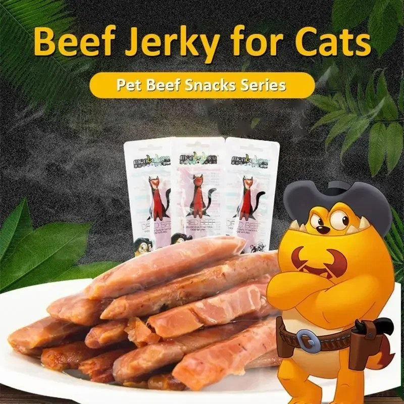 Cat Snacks Beef Jerky 100g Taurine Omega Balanced Delicious Healthy Kittens Sharpening Teeth Beef Strips Nutrition Pet Food