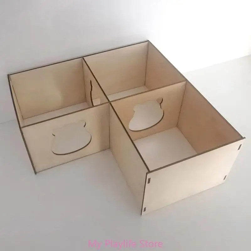 Hamster House with Multi Chambers Wooden Hideout Nesting Habitat for Gerbils Chinchillas Young Guinea Pigs Small Animals