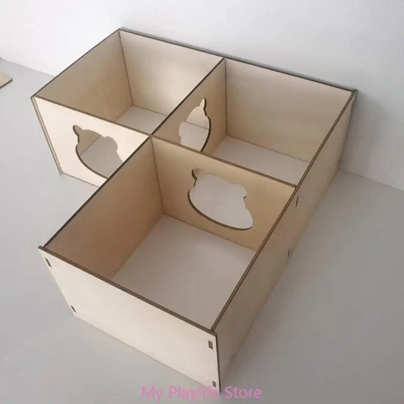 Hamster House with Multi Chambers Wooden Hideout Nesting Habitat for Gerbils Chinchillas Young Guinea Pigs Small Animals
