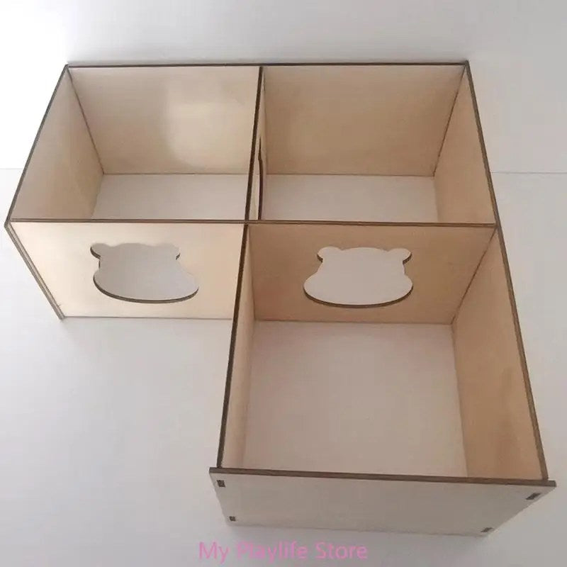 Hamster House with Multi Chambers Wooden Hideout Nesting Habitat for Gerbils Chinchillas Young Guinea Pigs Small Animals