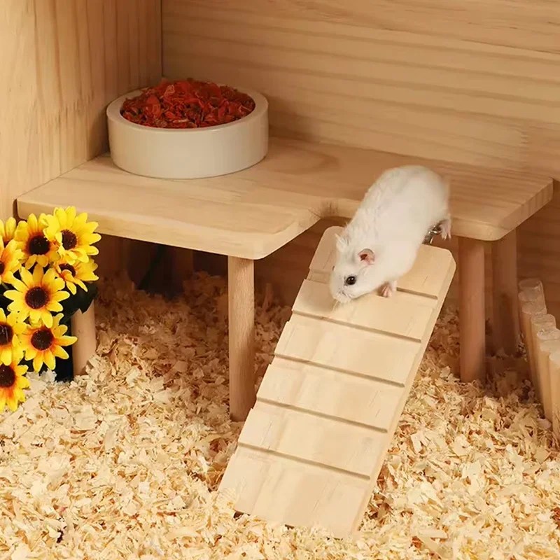 Hamster Wooden Ladder Platform Jumping Board Playground Hamster Climbing Toy Small Pets Stairs Toy Hamster Mice Cage Accessories