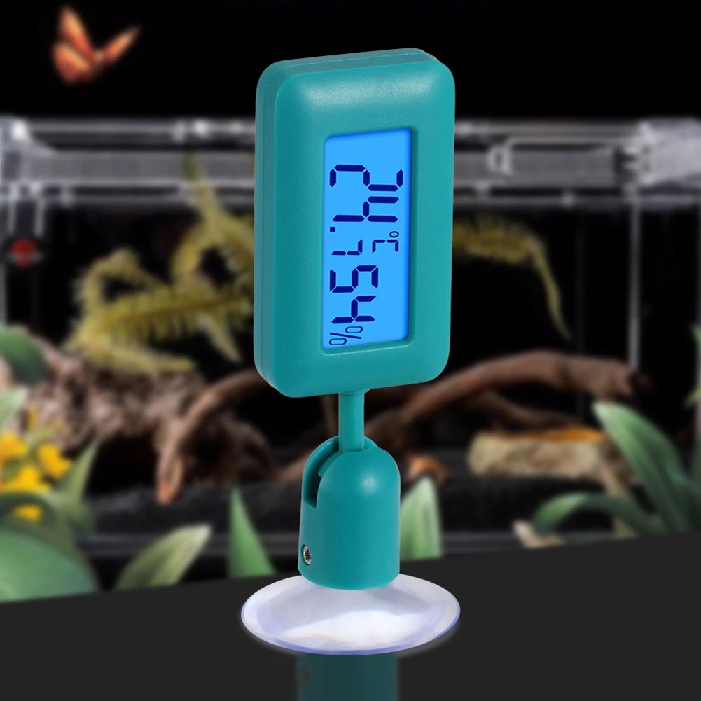 Mini Digital Reptile Thermometer 360 Degree Rotating Luminous Suction Cup Hygrometer For Lizards Snakes Spiders Accessories