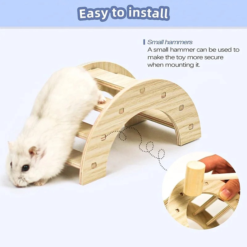 Pet Hamsters House DIY Wooden Gerbil Hideout Bridge Swing and Chinchilla Seesaw Pet Sport Exercise Toys Set Cage Accessories