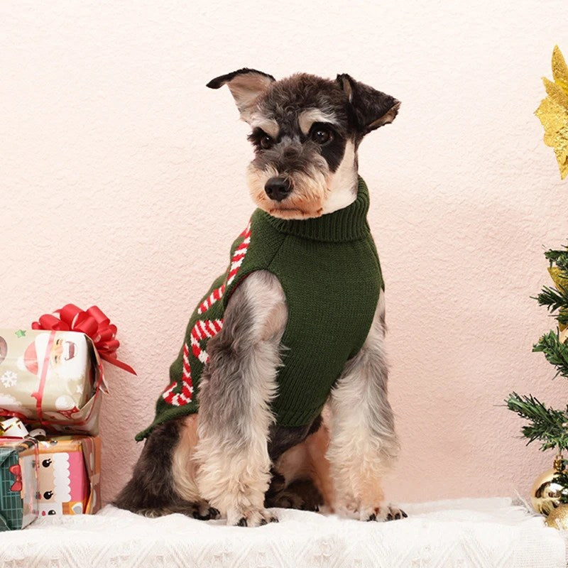 Puppy Knit New Year Dog Turtleneck Winter Clothes Pullover Green Sweatshirts Ugly Knitted Christmas Cat Sweater for Small Dogs
