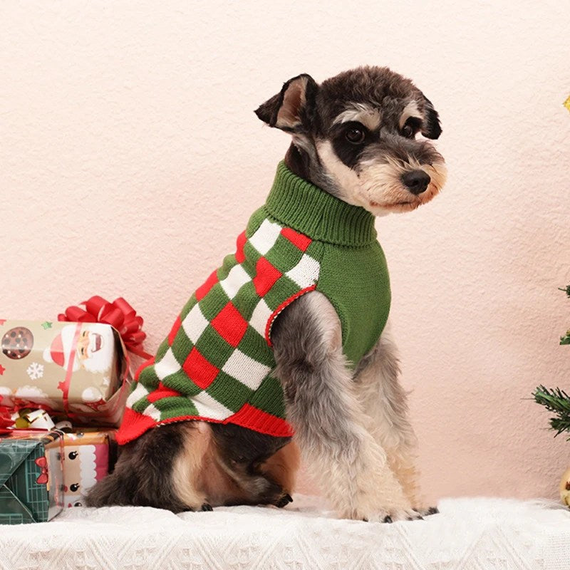 Puppy Knit New Year Dog Turtleneck Winter Clothes Pullover Green Sweatshirts Ugly Knitted Christmas Cat Sweater for Small Dogs