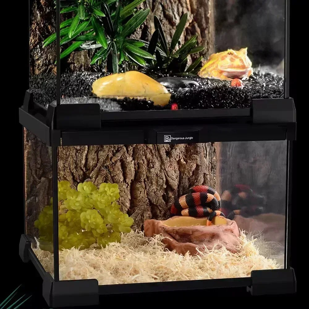 Reptile Pet Glass Feeding Box Turtle Terrarium Snake Spider Lizard Horned Frog Feeding Box Rainforest Ecological Tank Snail Crab