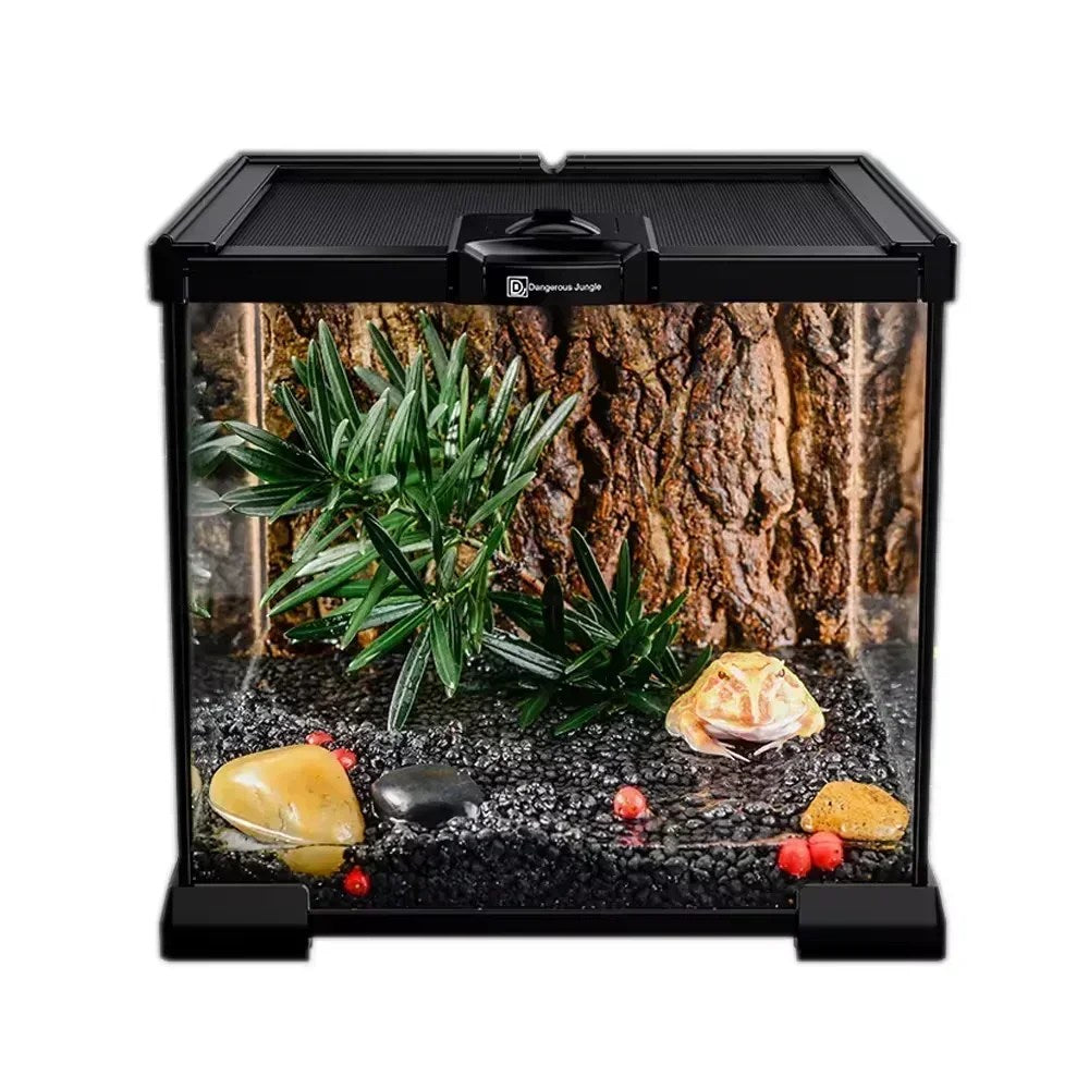 Reptile Pet Glass Feeding Box Turtle Terrarium Snake Spider Lizard Horned Frog Feeding Box Rainforest Ecological Tank Snail Crab