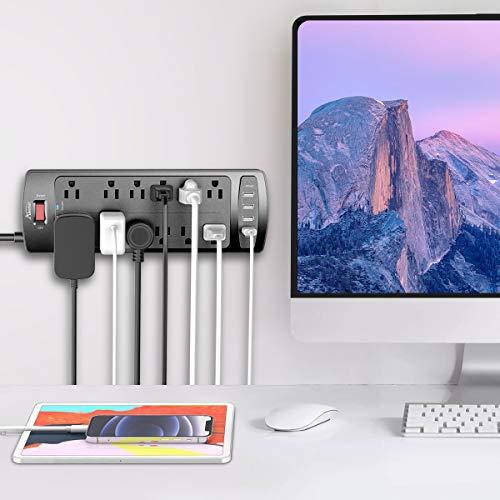 Power Strip, ALESTOR Surge Protector with 12 Outlets and 4 USB Ports, 6 Feet Extension Cord (1875W/15A), 2700 Joules, ETL Listed, Black - GEAR4EVER