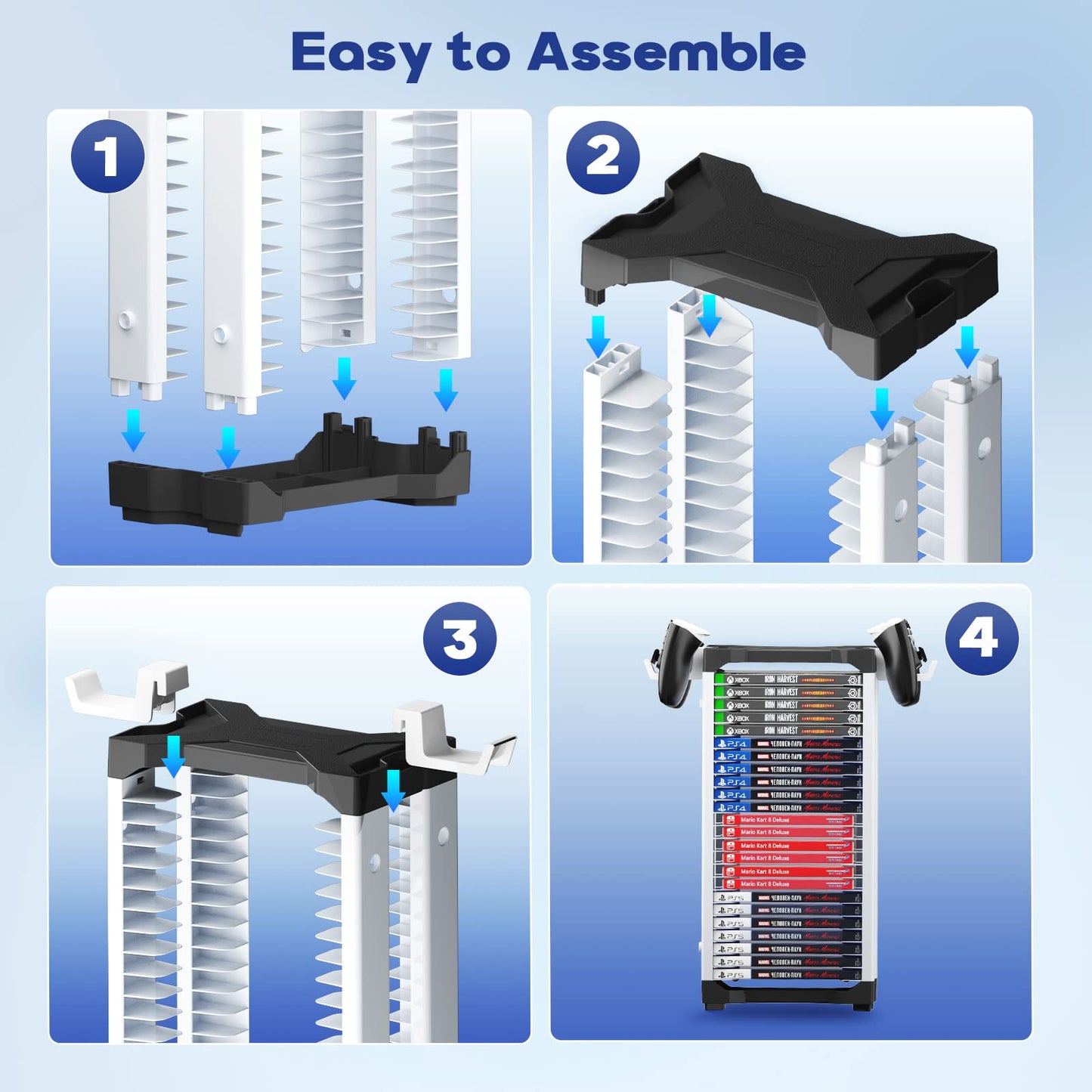 Nargos Video Game Storage Tower for PS5/ PS4/ PS3/ PS2/ Xbox One/Xbox 360 and Xbox Series X/S/Wii and Switch Game Cases, DVD and Blu-Ray Disks Organizer (23 PCS)