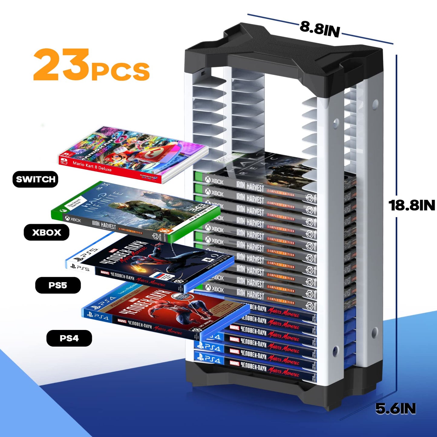 Nargos Video Game Storage Tower for PS5/ PS4/ PS3/ PS2/ Xbox One/Xbox 360 and Xbox Series X/S/Wii and Switch Game Cases, DVD and Blu-Ray Disks Organizer (23 PCS)