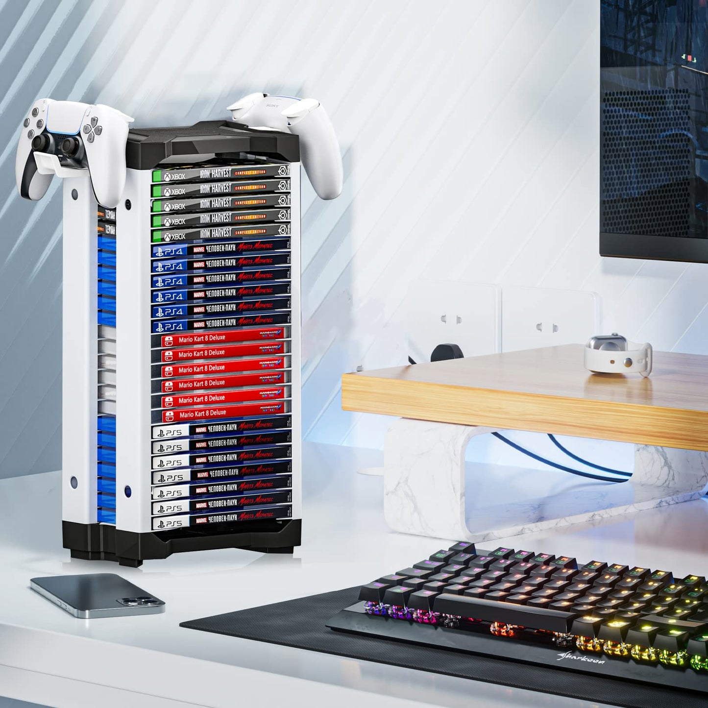 Nargos Video Game Storage Tower for PS5/ PS4/ PS3/ PS2/ Xbox One/Xbox 360 and Xbox Series X/S/Wii and Switch Game Cases, DVD and Blu-Ray Disks Organizer (23 PCS)