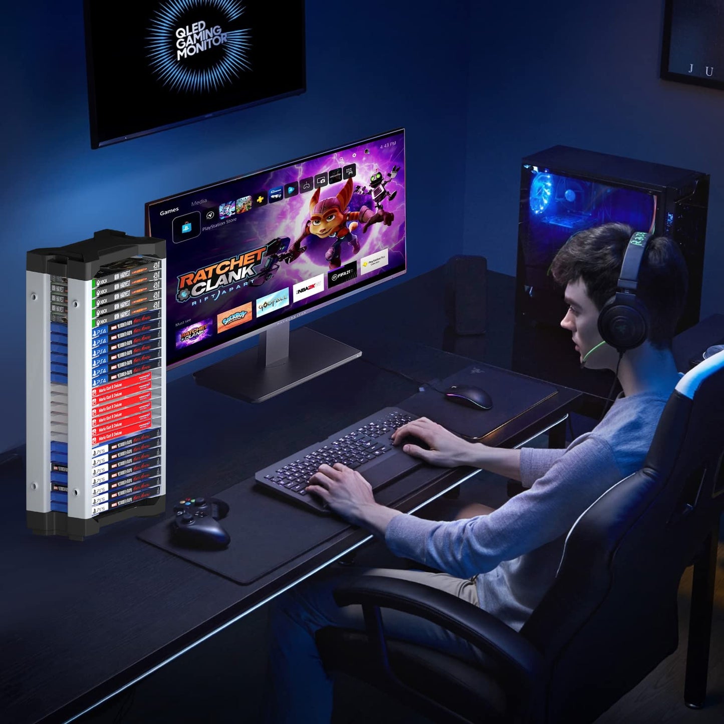 Nargos Video Game Storage Tower for PS5/ PS4/ PS3/ PS2/ Xbox One/Xbox 360 and Xbox Series X/S/Wii and Switch Game Cases, DVD and Blu-Ray Disks Organizer (23 PCS)