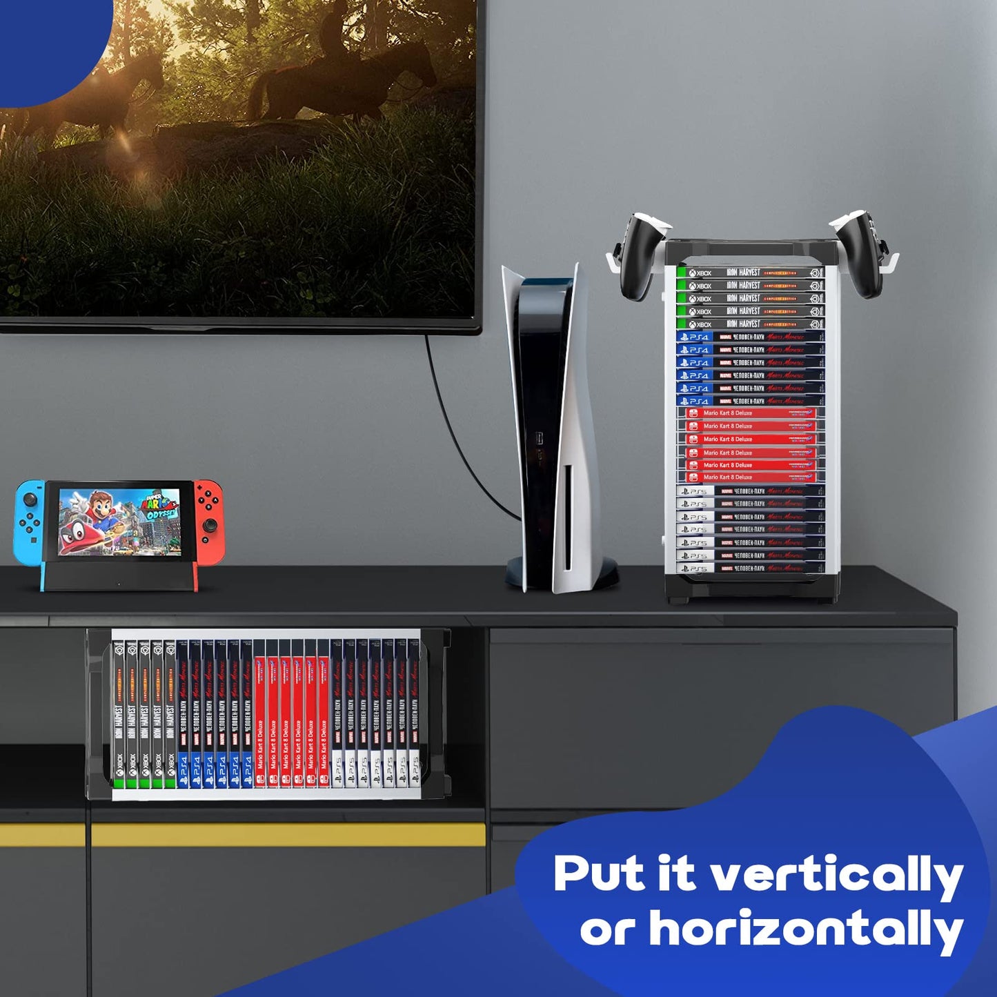 Nargos Video Game Storage Tower for PS5/ PS4/ PS3/ PS2/ Xbox One/Xbox 360 and Xbox Series X/S/Wii and Switch Game Cases, DVD and Blu-Ray Disks Organizer (23 PCS)
