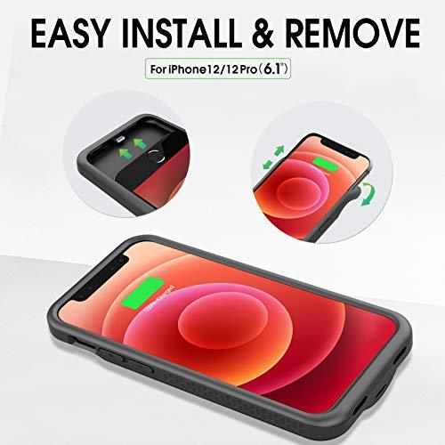 GIN FOXI Battery Case for iPhone 12/12Pro, Real 7000mAh Ultra-Slim Battery Charging Case Rechargeable Anti-Fall Protection Extended Charger Cover for iPhone 12Pro/12 Battery Case(6.1 inch) Black - GEAR4EVER