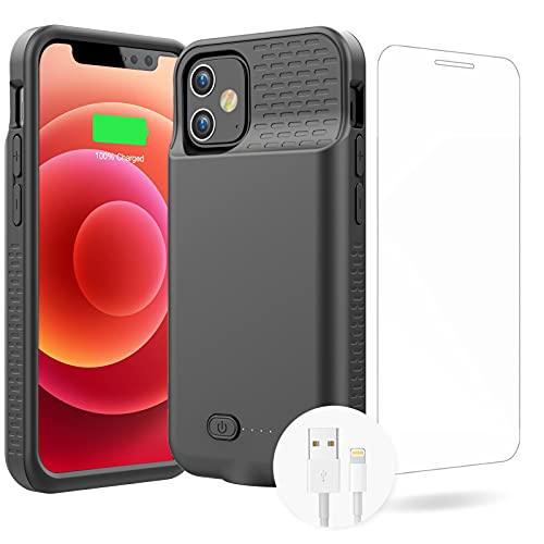 GIN FOXI Battery Case for iPhone 12/12Pro, Real 7000mAh Ultra-Slim Battery Charging Case Rechargeable Anti-Fall Protection Extended Charger Cover for iPhone 12Pro/12 Battery Case(6.1 inch) Black - GEAR4EVER