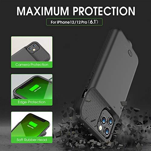 GIN FOXI Battery Case for iPhone 12/12Pro, Real 7000mAh Ultra-Slim Battery Charging Case Rechargeable Anti-Fall Protection Extended Charger Cover for iPhone 12Pro/12 Battery Case(6.1 inch) Black - GEAR4EVER