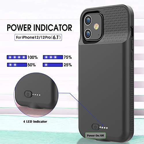 GIN FOXI Battery Case for iPhone 12/12Pro, Real 7000mAh Ultra-Slim Battery Charging Case Rechargeable Anti-Fall Protection Extended Charger Cover for iPhone 12Pro/12 Battery Case(6.1 inch) Black - GEAR4EVER
