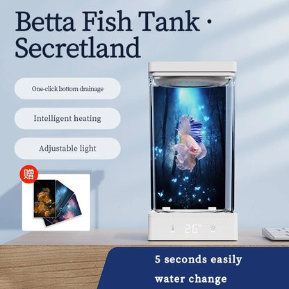 1.4L Betta Fish Tank Desktop Mini Aquarium  Light Intelligent Temperature Control Ecological Self-circulating for Desktop Decor