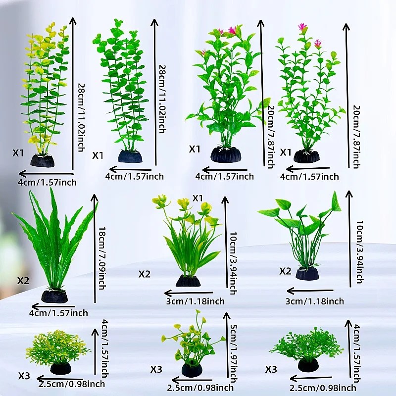 24PC Artificial Aquarium Decor Plants Water Weeds Ornament Aquatic Plant Grass Blocking Rings Set Fish Tank Grass Decoration