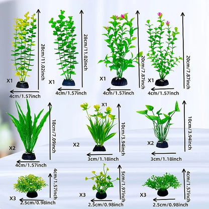 24PC Artificial Aquarium Decor Plants Water Weeds Ornament Aquatic Plant Grass Blocking Rings Set Fish Tank Grass Decoration