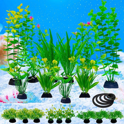 24PC Artificial Aquarium Decor Plants Water Weeds Ornament Aquatic Plant Grass Blocking Rings Set Fish Tank Grass Decoration