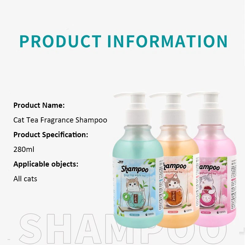 280ml Cat Shower Gel Tea Scent Shampoo Hair Care Bactericidal Mite Removal Anti Itching Deodorant Deep Cleaning Pet Products