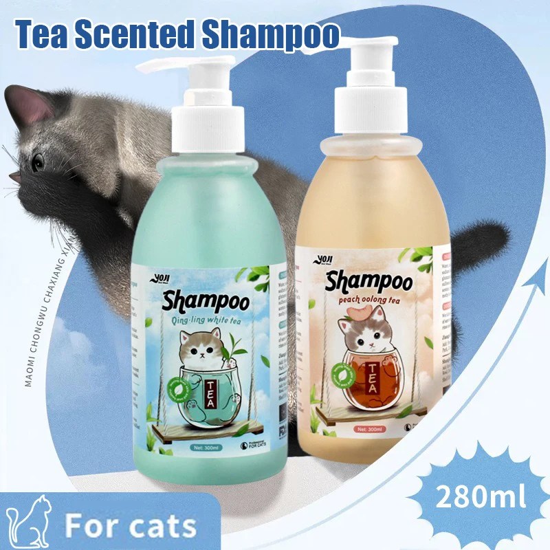 280ml Cat Shower Gel Tea Scent Shampoo Hair Care Bactericidal Mite Removal Anti Itching Deodorant Deep Cleaning Pet Products