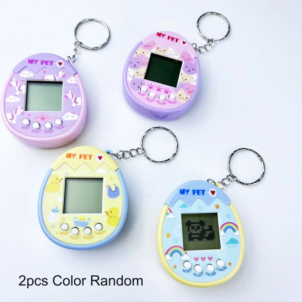 2Pcs Cute Cartoon Mini Handheld Electronic Pet Game Console Random Color Virtual Pet Raising Machine Electronic Toy