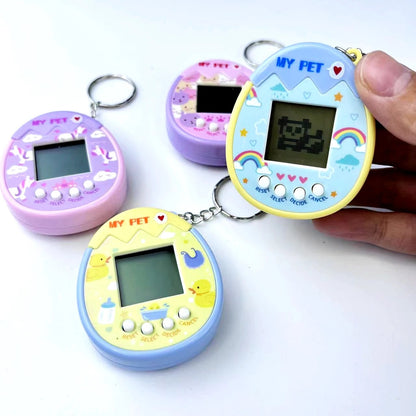 2Pcs Cute Cartoon Mini Handheld Electronic Pet Game Console Random Color Virtual Pet Raising Machine Electronic Toy