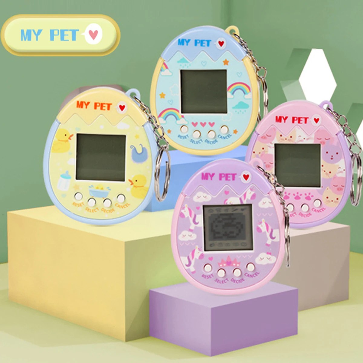 2Pcs Cute Cartoon Mini Handheld Electronic Pet Game Console Random Color Virtual Pet Raising Machine Electronic Toy