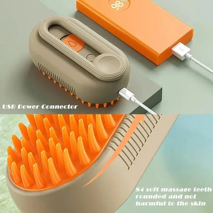 3 in 1 Cat Steam Brush One Touch Spray Pet Hair Removal Tool 360° Rotating Handle Silicone Multifunctional Massage Comb