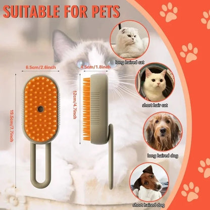 3 in 1 Cat Steam Brush One Touch Spray Pet Hair Removal Tool 360° Rotating Handle Silicone Multifunctional Massage Comb