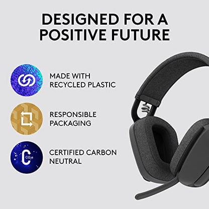 Logitech Zone Vibe 100 Lightweight Wireless Over Ear Headphones with Noise Canceling Microphone, Advanced Multipoint Bluetooth Headset, Works with Teams, Google Meet, Zoom, Mac/PC - Graphite