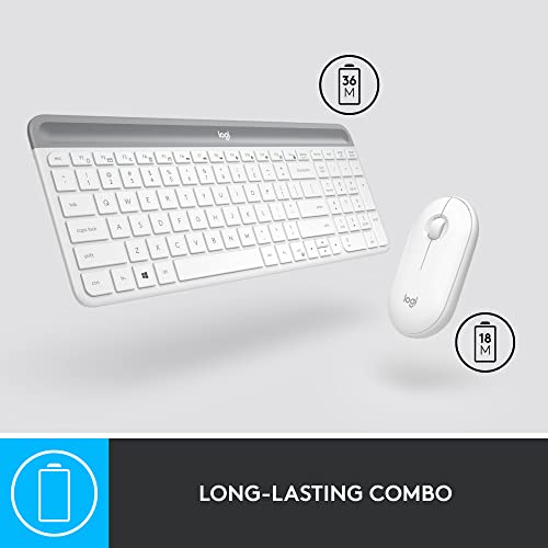 Logitech MK470 Slim Wireless Keyboard and Mouse Combo - Modern Compact Layout, Ultra Quiet, 2.4 GHz USB Receiver, Plug n' Play Connectivity, Compatible with Windows - Off White