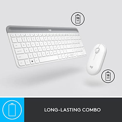 Logitech MK470 Slim Wireless Keyboard and Mouse Combo - Modern Compact Layout, Ultra Quiet, 2.4 GHz USB Receiver, Plug n' Play Connectivity, Compatible with Windows - Off White