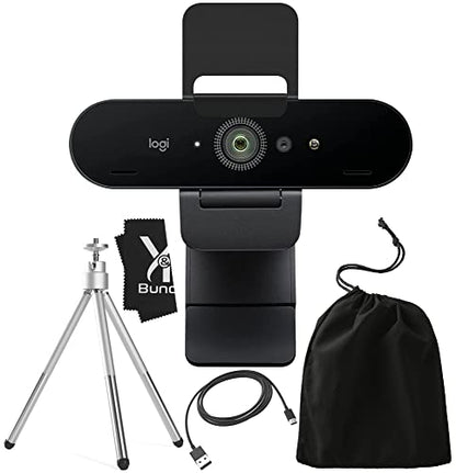 Logitech Brio 4K HD Webcam [Latest Version] with Microphone for Desktop with Y&R Tripod & Universal Mount -Logitech Webcam USB Computer Camera -Ultra Pro Wide Angle Webcam Streaming for Meetings