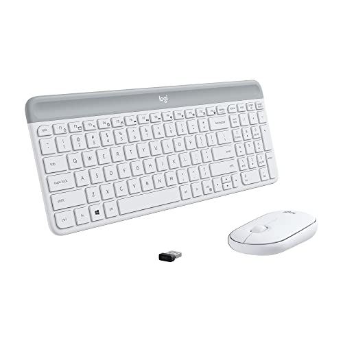 Logitech MK470 Slim Wireless Keyboard and Mouse Combo - Modern Compact Layout, Ultra Quiet, 2.4 GHz USB Receiver, Plug n' Play Connectivity, Compatible with Windows - Off White