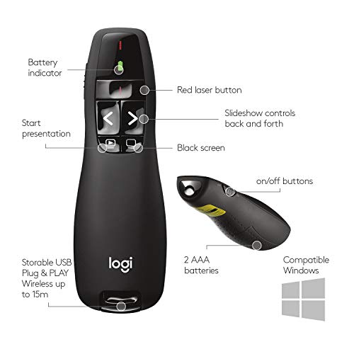 Logitech Wireless Presenter R400, Wireless Presentation Remote Clicker with Laser Pointer