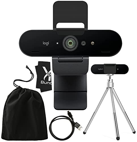 Logitech Brio 4K HD Webcam [Latest Version] with Microphone for Desktop with Y&R Tripod & Universal Mount -Logitech Webcam USB Computer Camera -Ultra Pro Wide Angle Webcam Streaming for Meetings