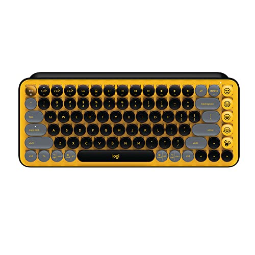 Logitech POP Keys Mechanical Wireless Keyboard with Customizable Emoji , Durable Compact Design, Bluetooth or USB Connectivity, Multi-Device, OS Compatible - Blast Yellow